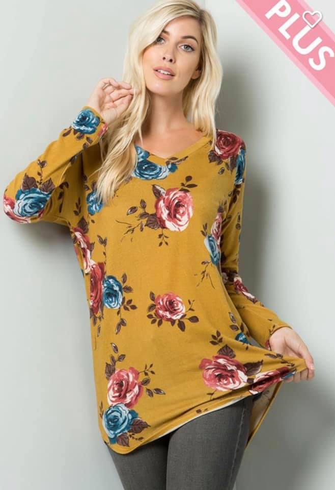 Curvy V-Neck Floral Long Sleeved Tunic - 2 colors | Simplicity ...